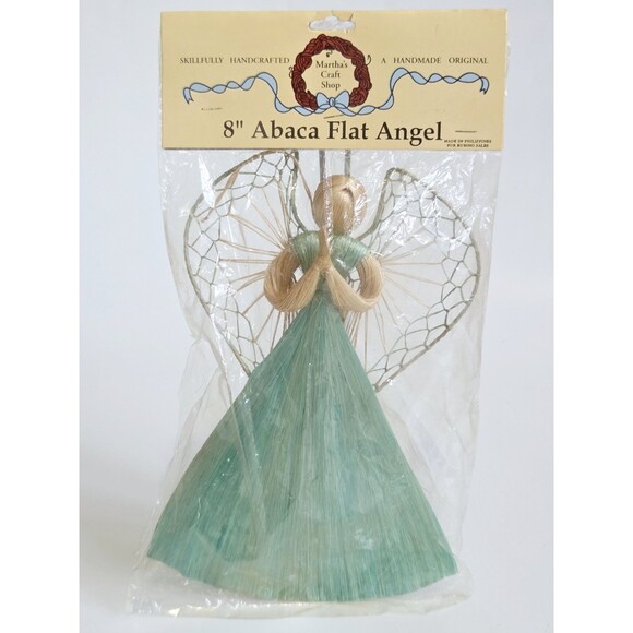 Abaca Flat Angel Praying Ornament Blue Natural Fiber Handcrafted Philippines 9" - Picture 5 of 9